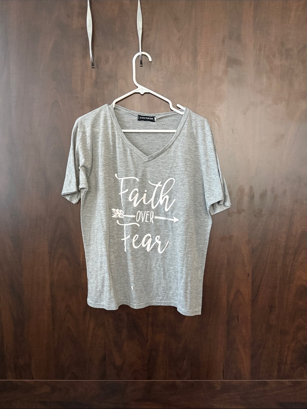Faith Over Fear V-Neck Tee — Gray by Pantry & Co.